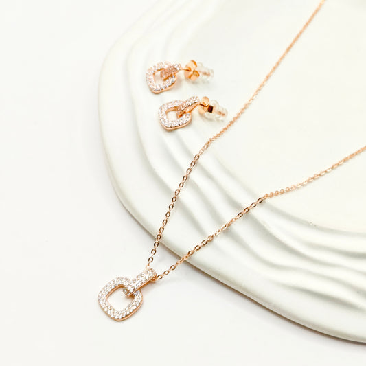 Cushion Rosegold Plated Jewellery Set 925 Silver