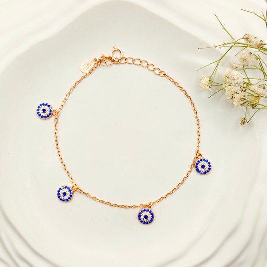 Evil Eye Charm Rosegold Plated Bracelet 925 Silver