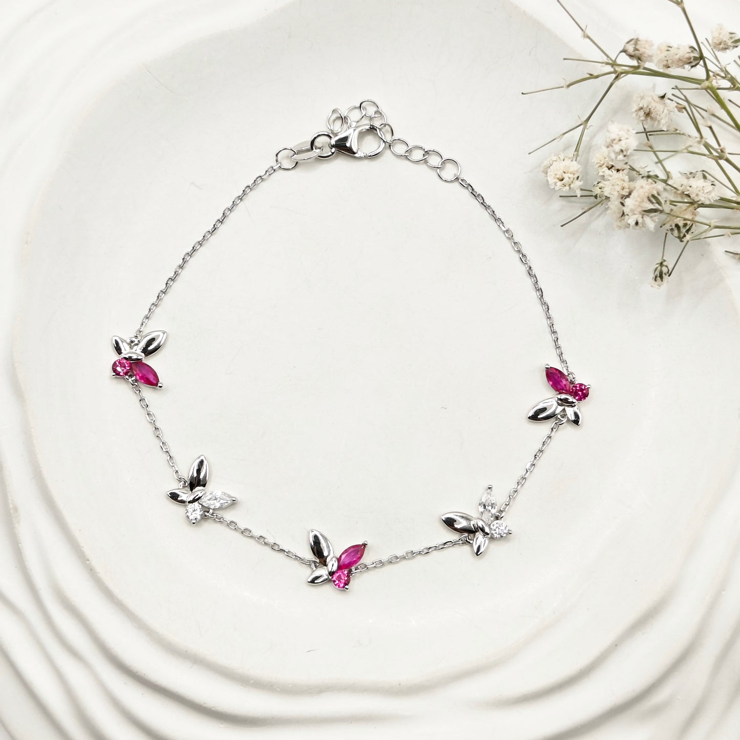 Pink Butterfly Bracelet 925 Silver