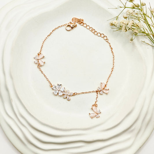 MOP Butterfly Charm Rosegold Plated Bracelet 925 Silver