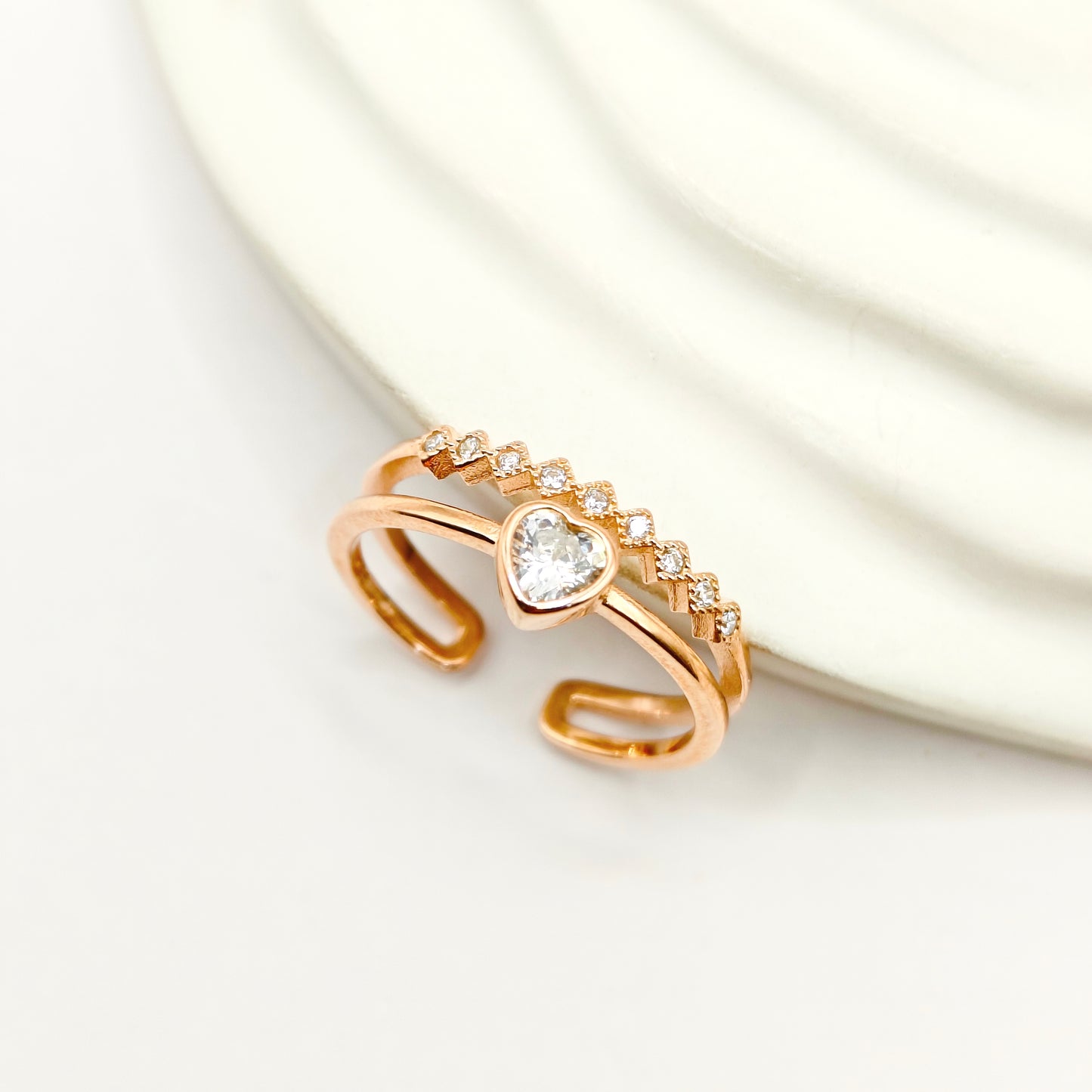 Heart Rosegold Plated Ring 925 Silver