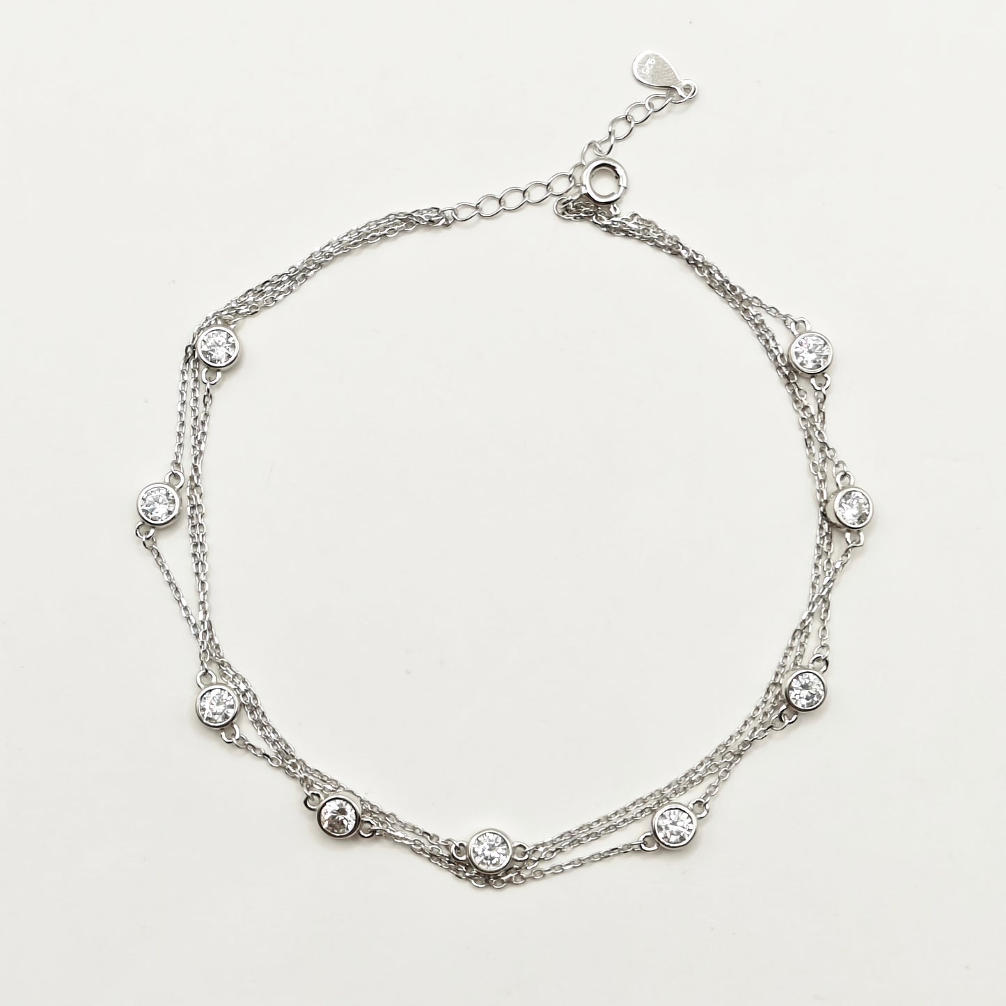 Solitaire Layered Anklet 925 Silver