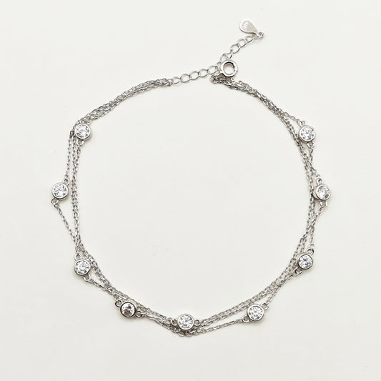 Solitaire Layered Anklet 925 Silver