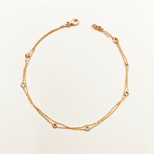 Drop Layered Anklet Rosegold Plated 925 Silver (small size)
