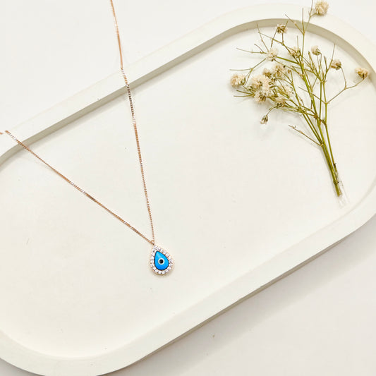 Evil Eye Rosegold Plated Necklace 925 Silver
