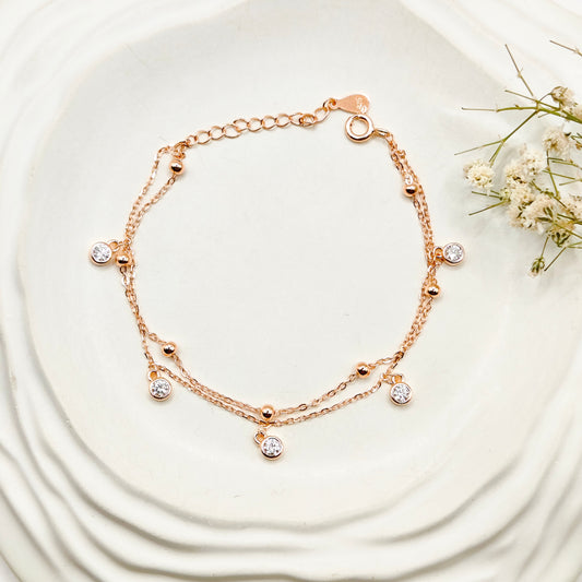 Evelyn Charm Layered Rosegold Plated Bracelet 925 Silver
