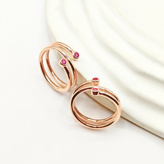 Ruby Spiral Rosegold Plated Toering 925 Silver