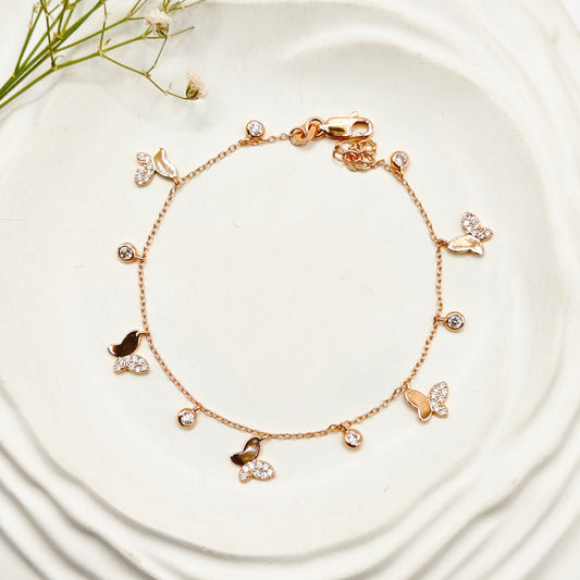 Butterfly Charm Rosegold Plated Bracelet 925 Silver