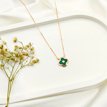 Green Clover Necklace Rosegold Plated 925 Silver