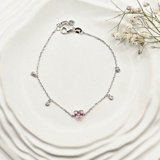 Pink Heart Charm Bracelet 925 Silver