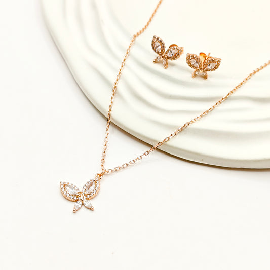 Butterfly Rosegold Plated Jewellery Set 925 Silver