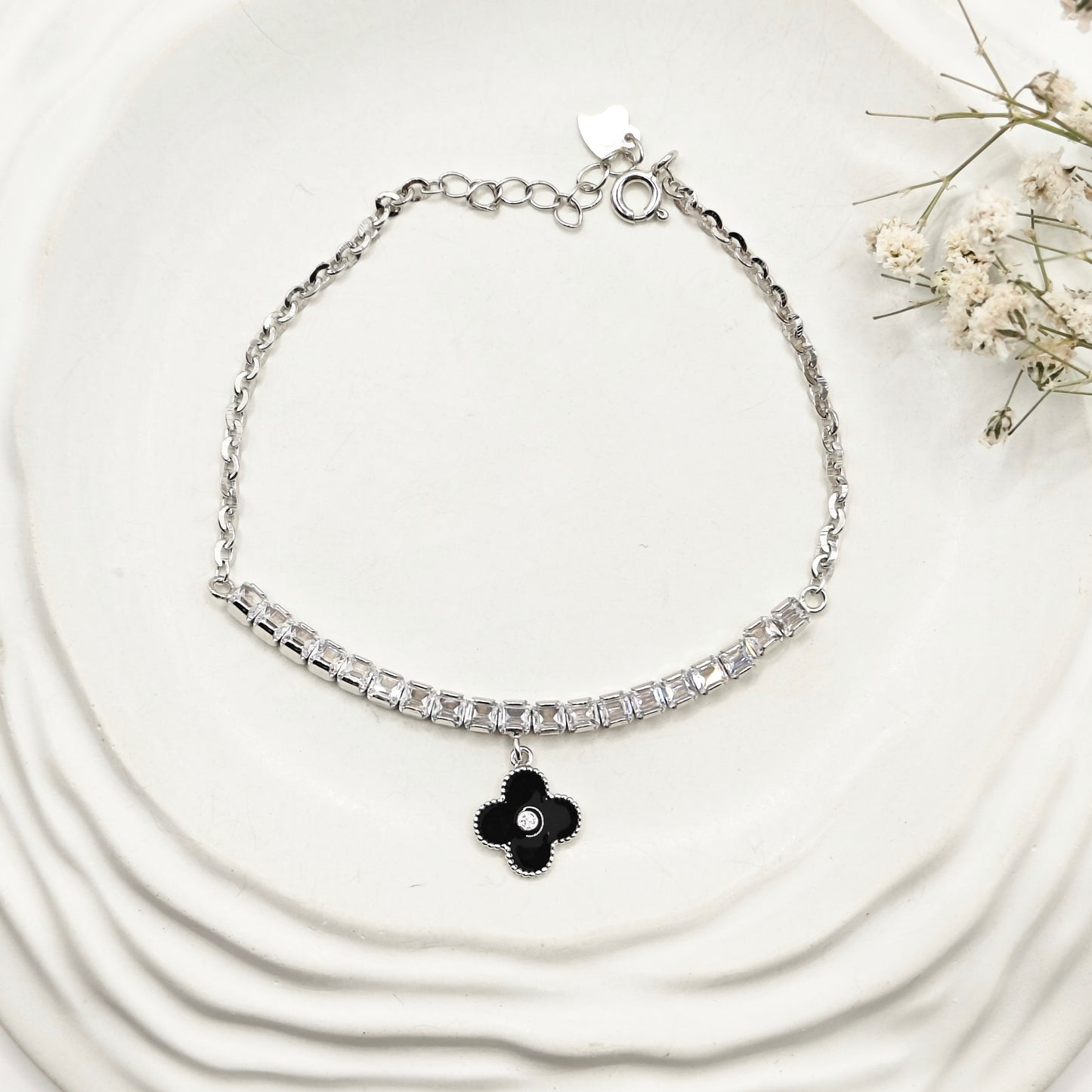 Black Clover Tennis Bracelet 925 Silver