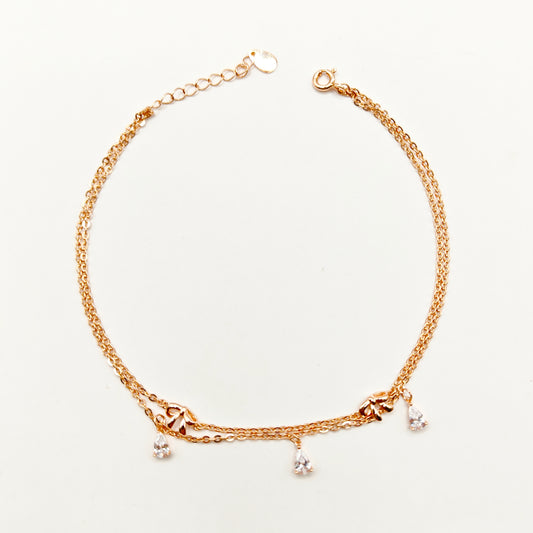 Sierra Bow Charm Anklet Rosegold Plated 925 Silver (small size)