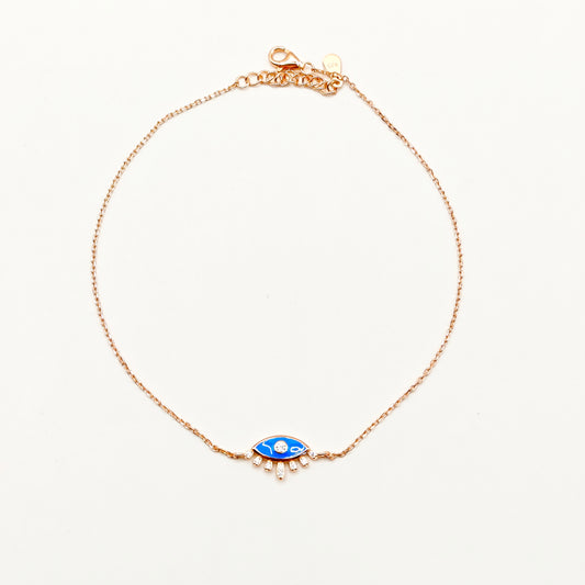 Evil Eye Rosegold Plated Anklet 925 Silver