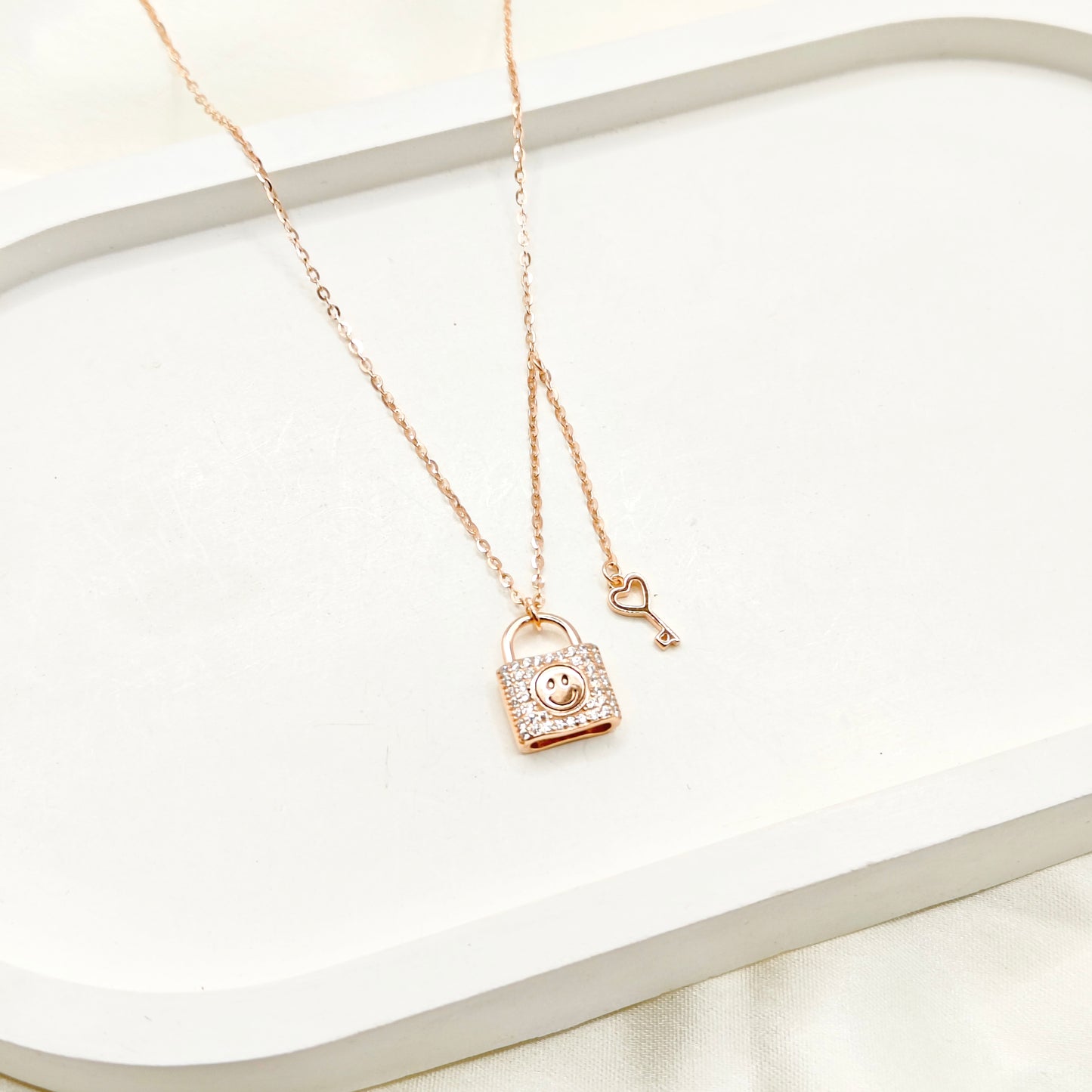 Lock n Key Rosegold Plated Necklace 925 Silver