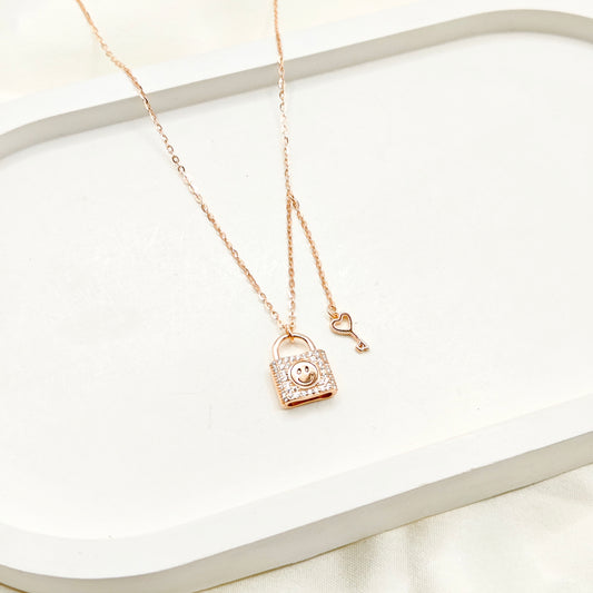 Lock n Key Rosegold Plated Necklace 925 Silver