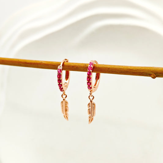 Leaf Hoop Earrings Rosegold Plated 925 Silver