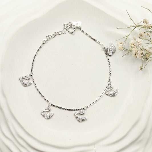 Swan Charm Bracelet 925 Silver