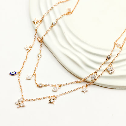All Charm Layered Rosegold Plated Jewellery Set 925 silver