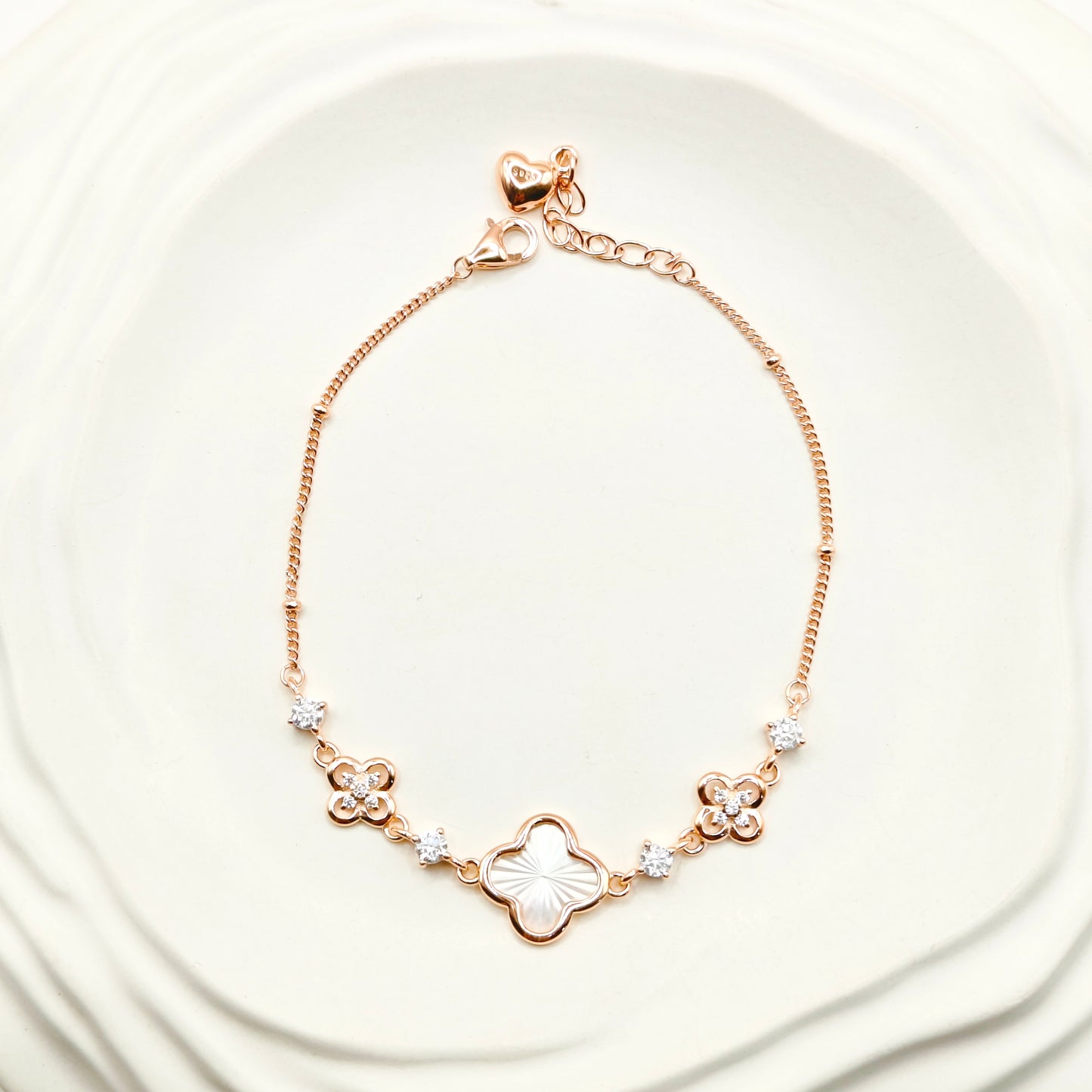 Clover Bracelet Rosegold Plated 925 Silver