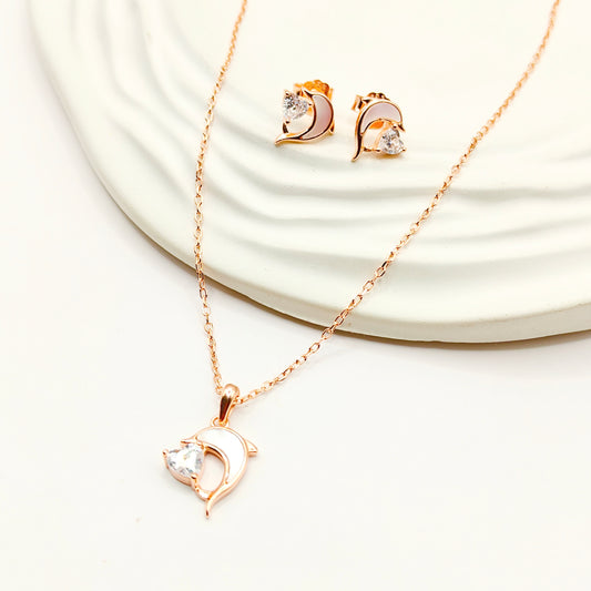 Dolphin Rosegold Plated Jewellery Set 925 silver