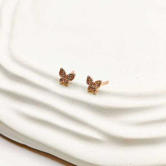 Mini Butterfly Rosegold Plated Earrings 925 Silver