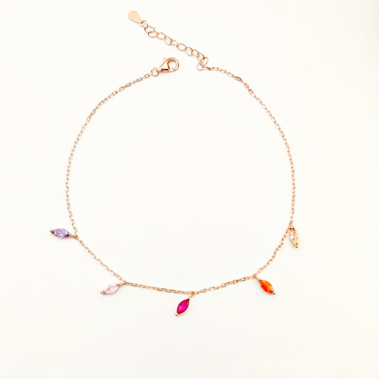 Marquise Charm Rosegold Plated Anklet 925 Silver