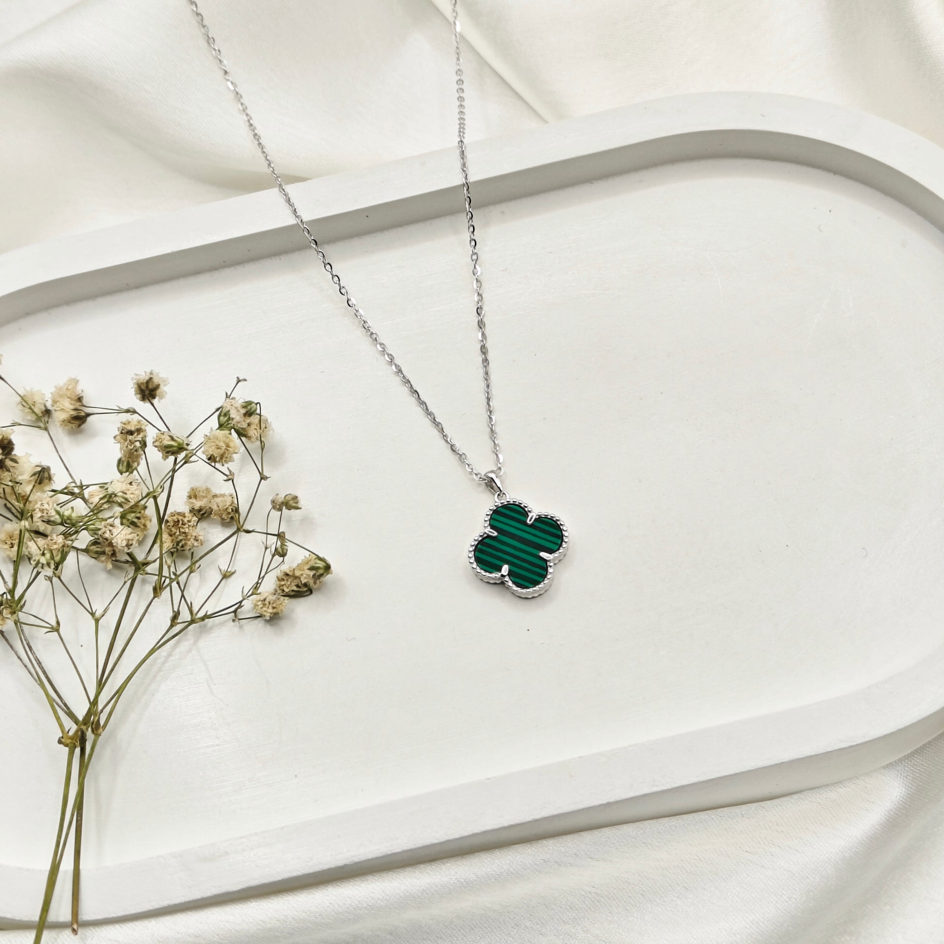 Clover Charm Necklace Green Clover Necklace Four Leaf Clover