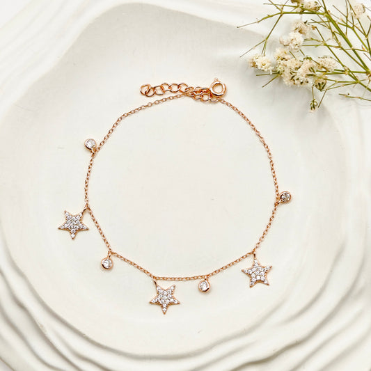 Star Charm Rosegold Plated Bracelet 925 Silver
