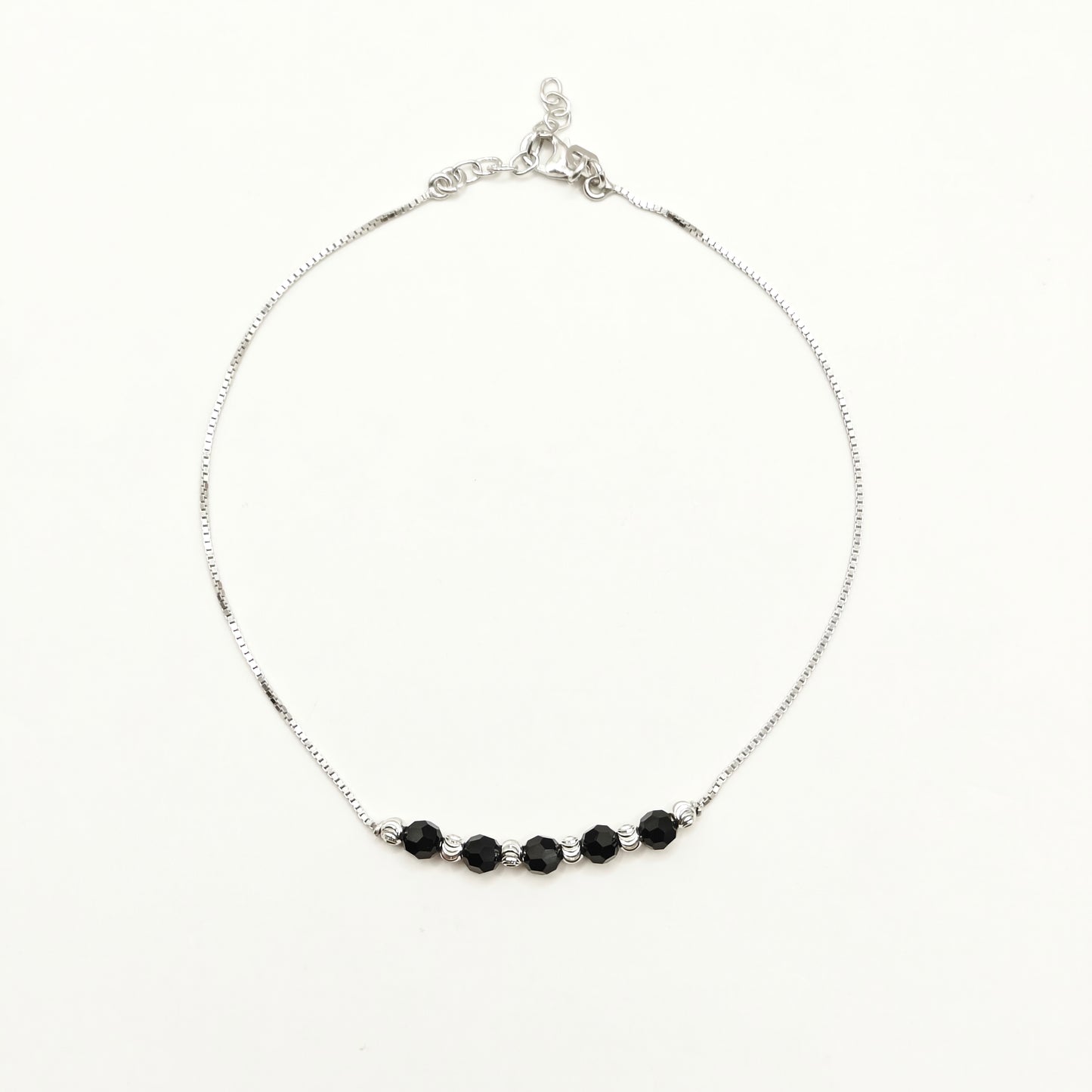Black Bead Anklet 925 Silver