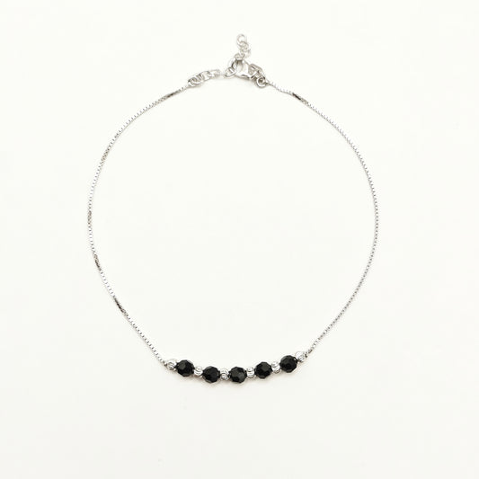 Black Bead Anklet 925 Silver