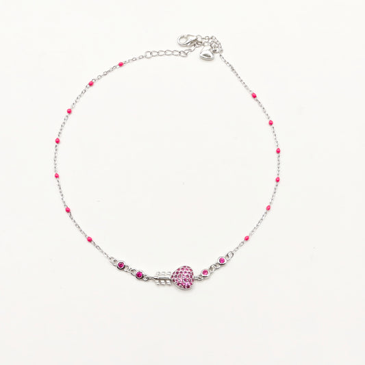 Pink Heart Anklet 925 Silver