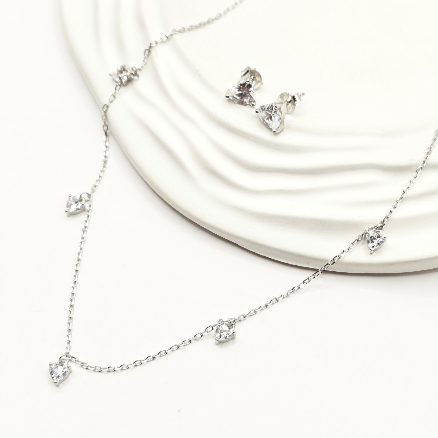 Heart Charm Jewellery Set 925 Silver