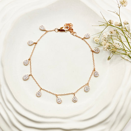 Drop Charm Rosegold Plated Bracelet 925 Silver