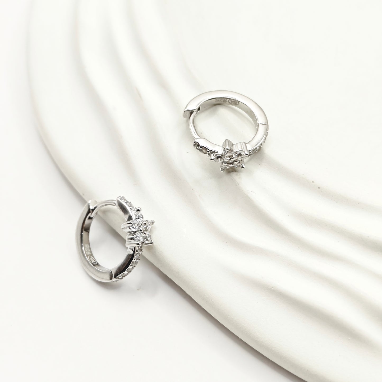 Flower Hoop Earrings 925 Silver