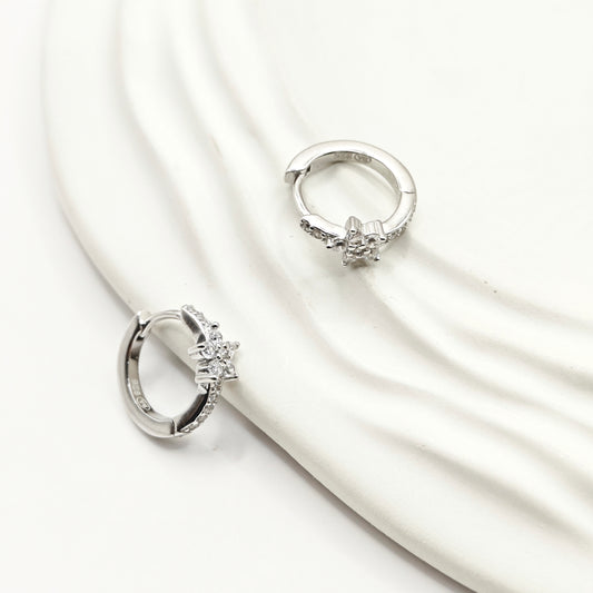 Flower Hoop Earrings 925 Silver