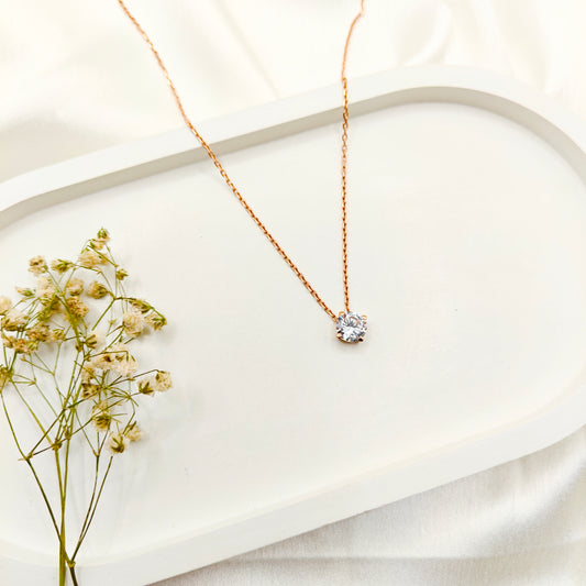 Solitaire Diamond Necklace Rosegold Plated 925 Silver