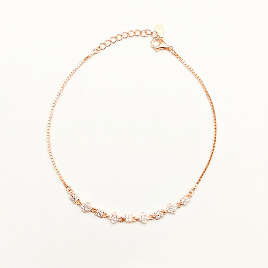 Clover Rosegold Plated Anklet 925 Silver