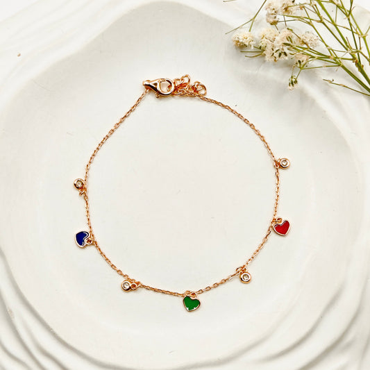Heart Charm Rosegold Plated Bracelet 925 Silver