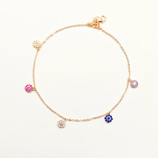 Flower Charm Rosegold Plated Anklet 925 Silver