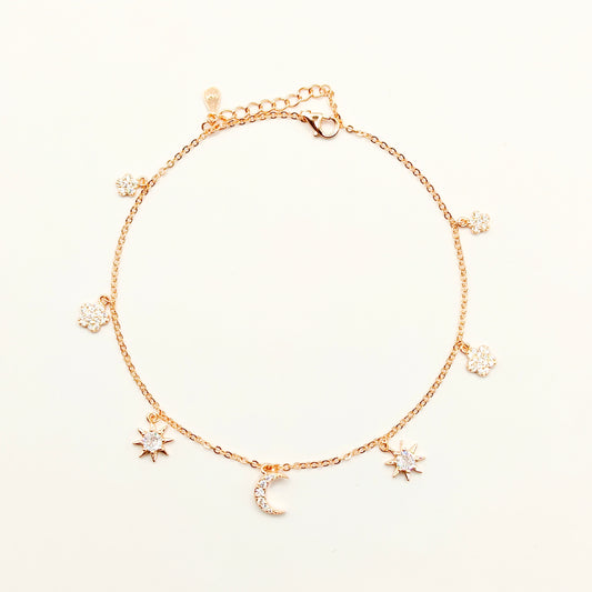 Galaxy Charm Rosegold Plated Anklet 925 Silver
