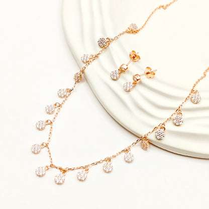 Flower Charm Rosegold Plated Jewellery Set 925 Silver