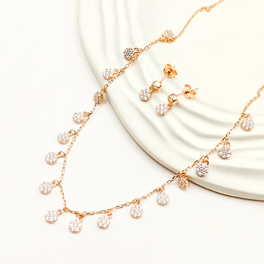 Flower Charm Rosegold Plated Jewellery Set 925 Silver