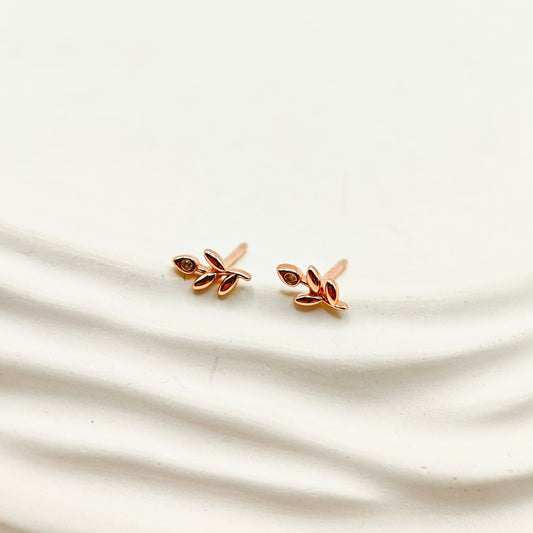 Mini Leaf Rosegold Plated Earrings 925 Silver