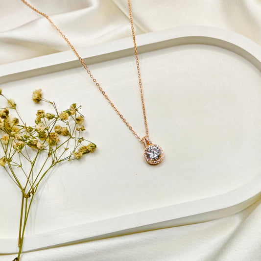 Solitaire Necklace Rosegold Plated 925 Silver