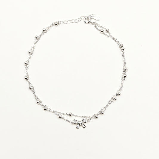 Bow Layered Anklet 925 Silver