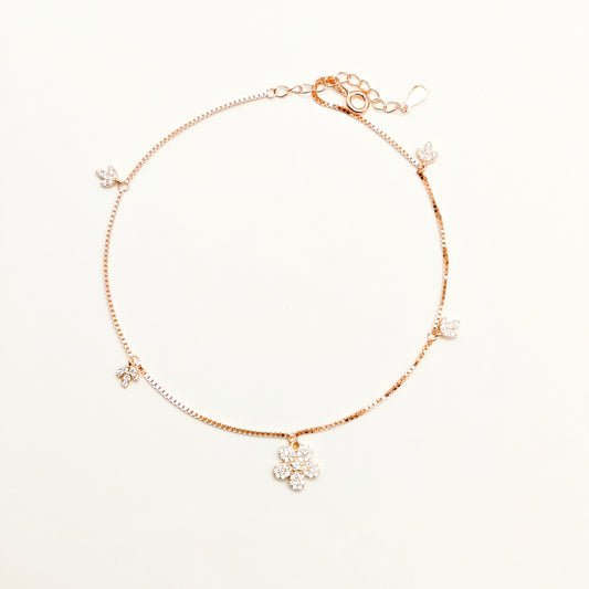 Flower Charm Rosegold Plated Anklet 925 Silver
