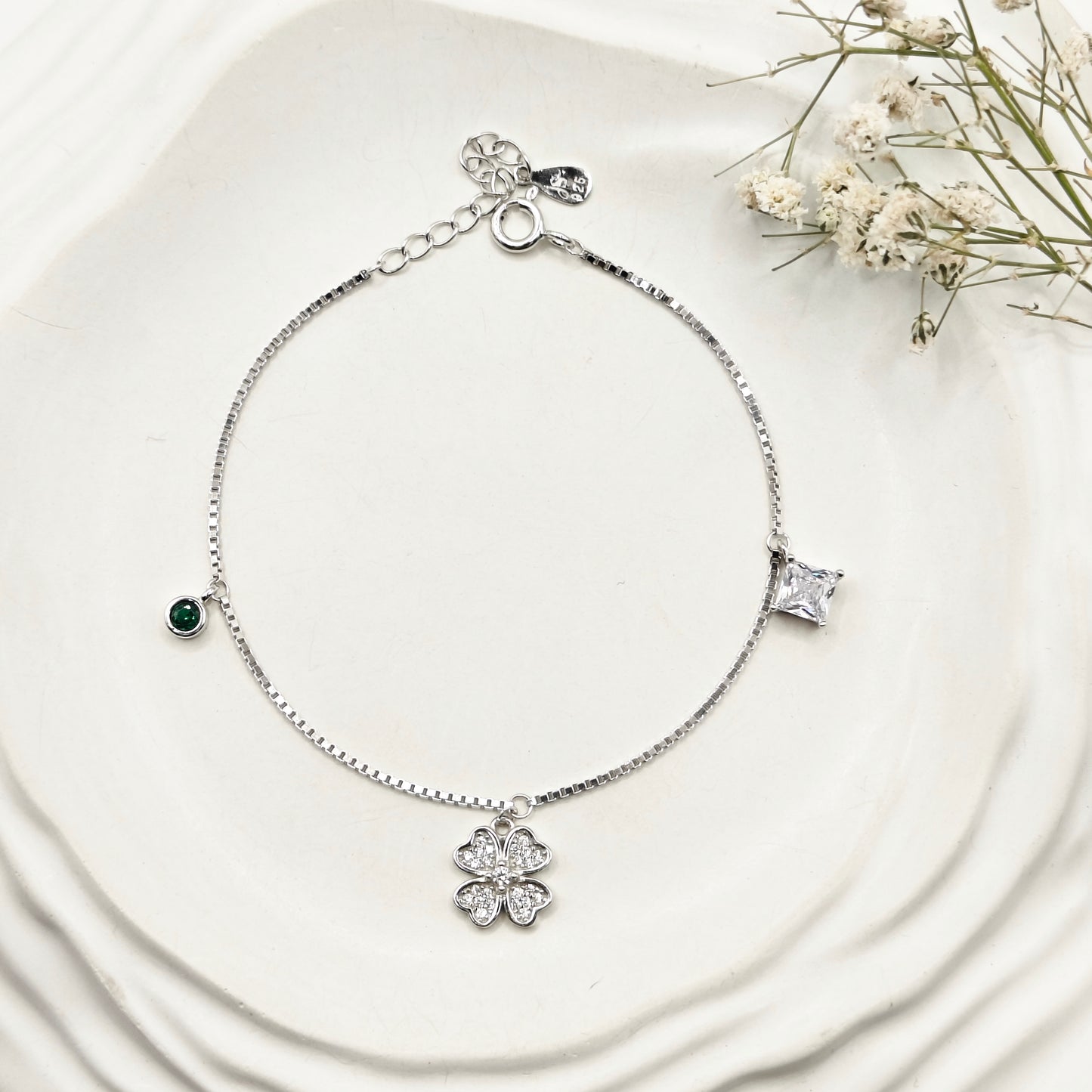 Clover Charm Bracelet 925 Silver