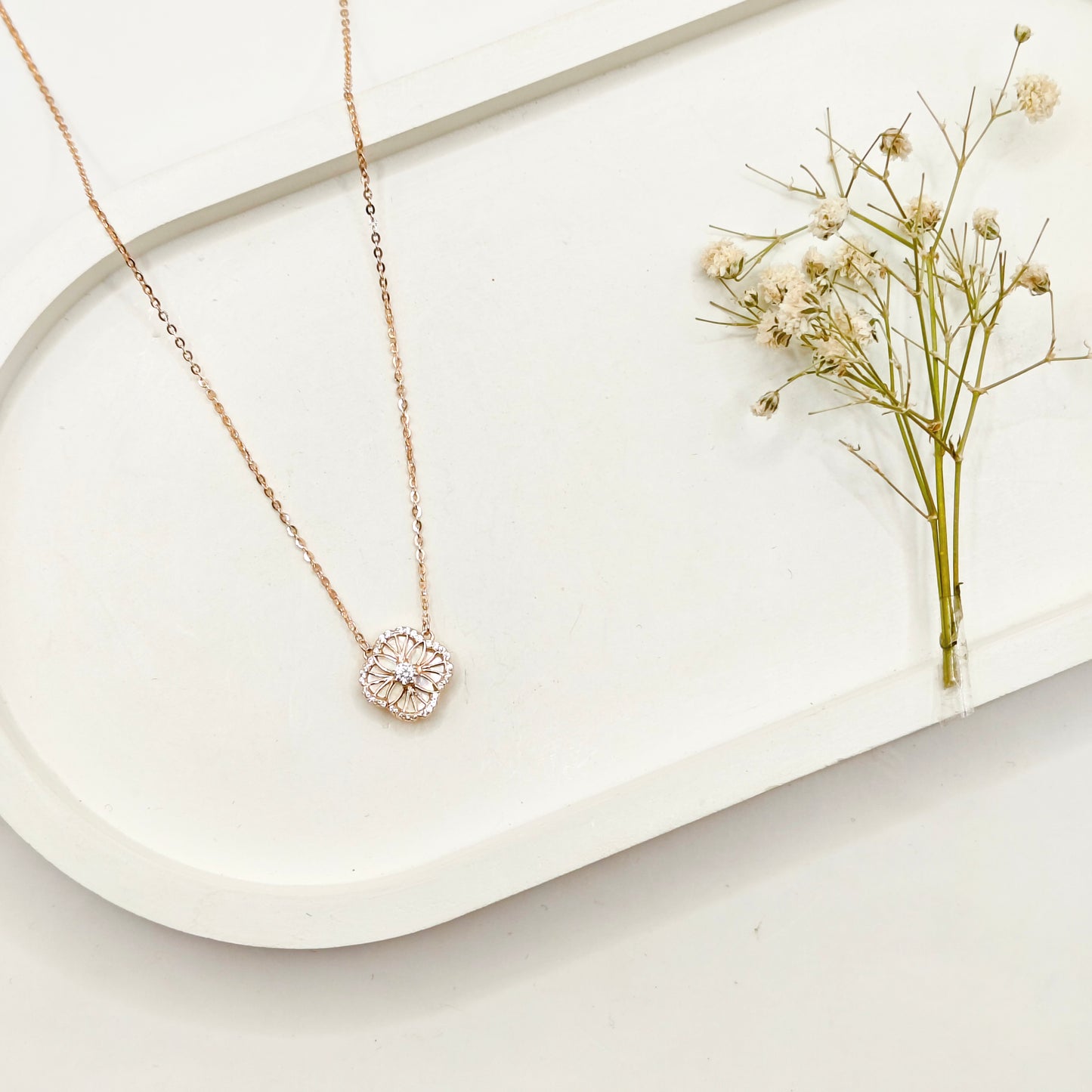 Clover Rosegold Plated Necklace 925 Silver