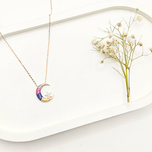 Cresent Rosegold Plated Necklace 925 Silver